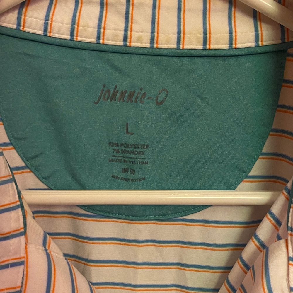 johnnie-O White and Blue Striped Polo Shirt - Picture 2 of 6